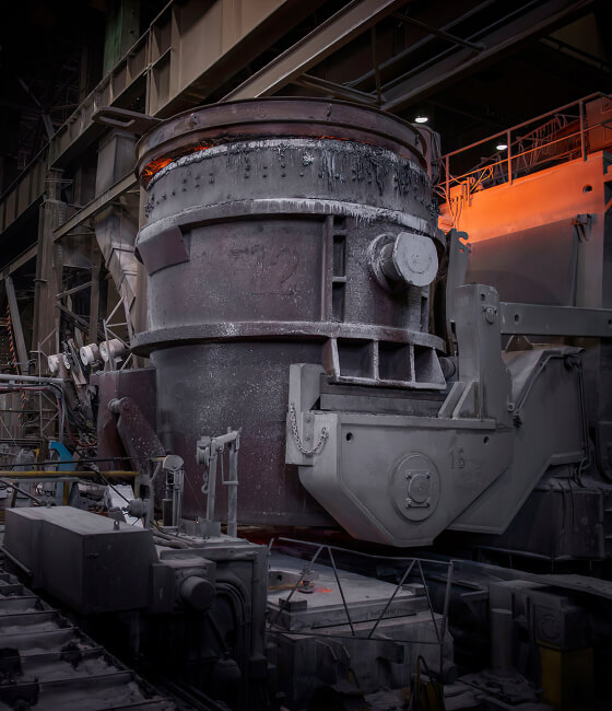 Machinery inside the steel mill.